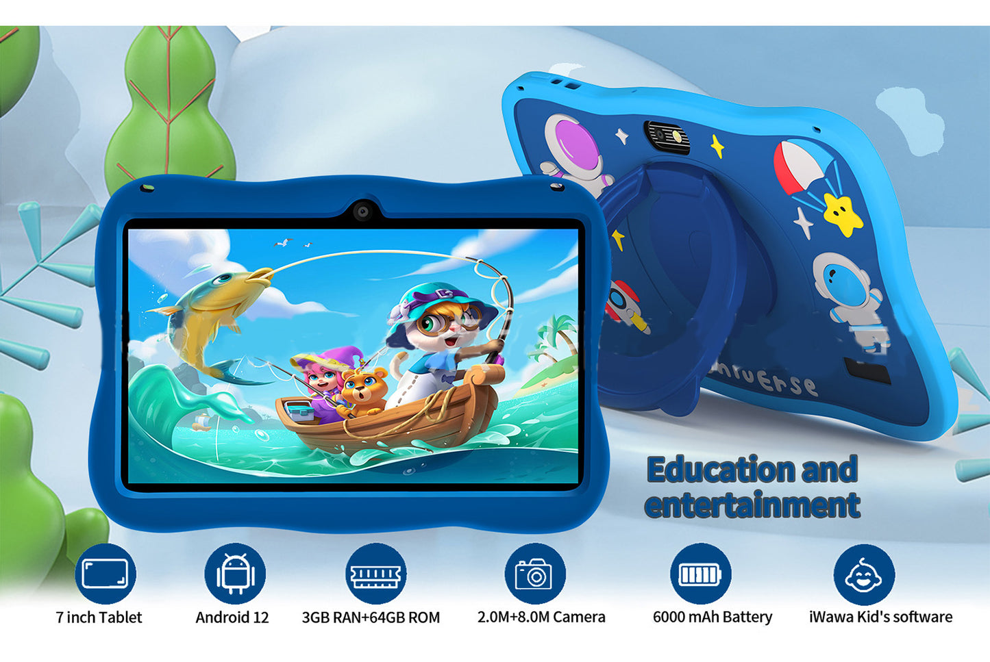 7-inch drop-resistant children's tablet for learning and entertainment
