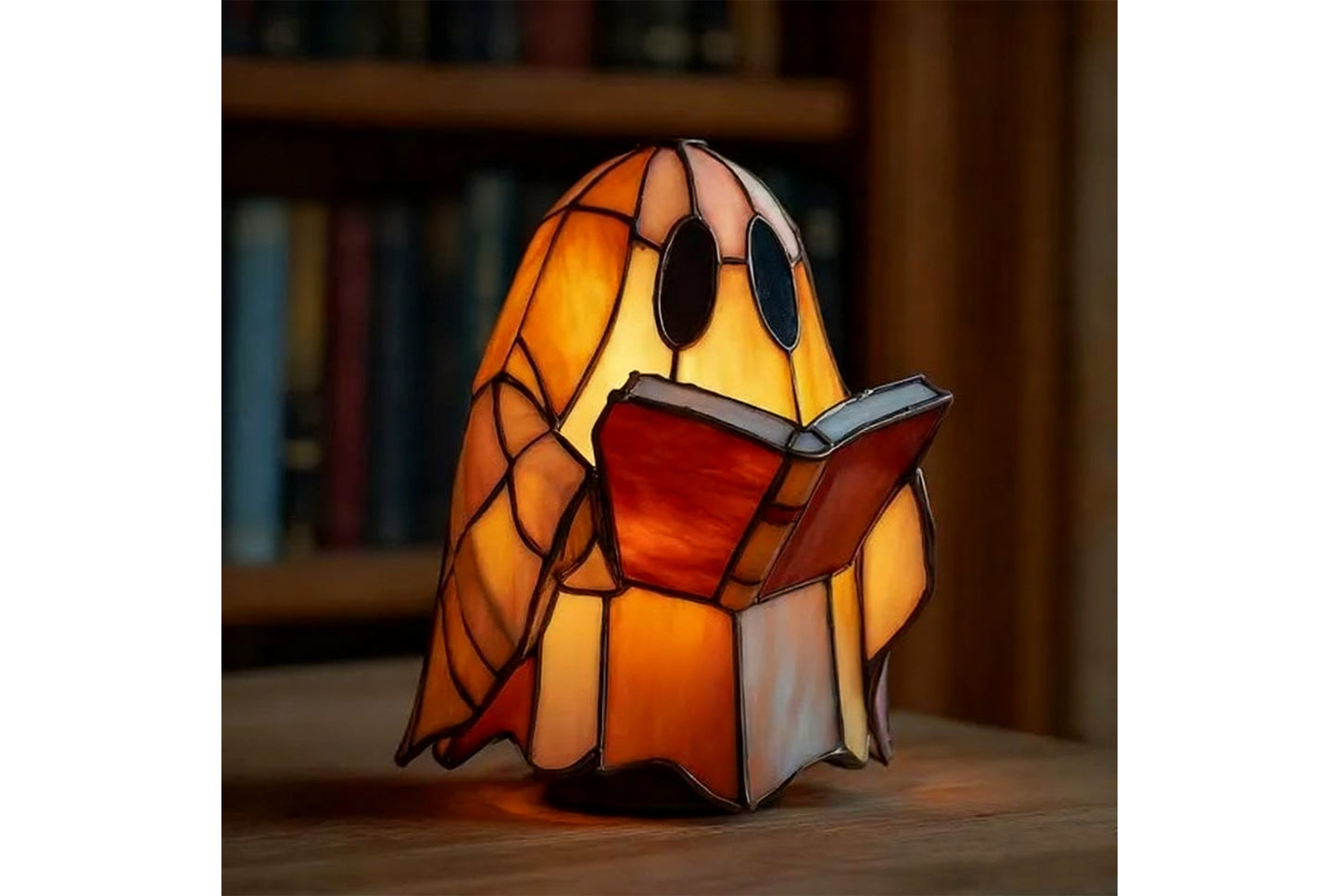 **Cute Ghost Reading Lamp Halloween Resin Ornament**