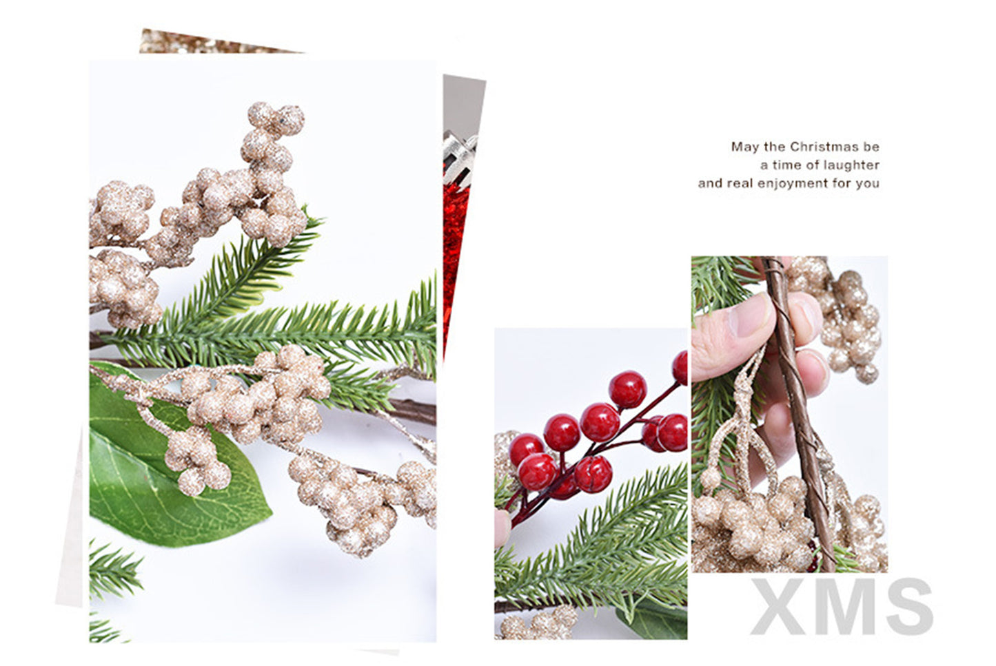 50cm Small Red Fruit PE Christmas Wall-Mounted Upside-Down Tree
