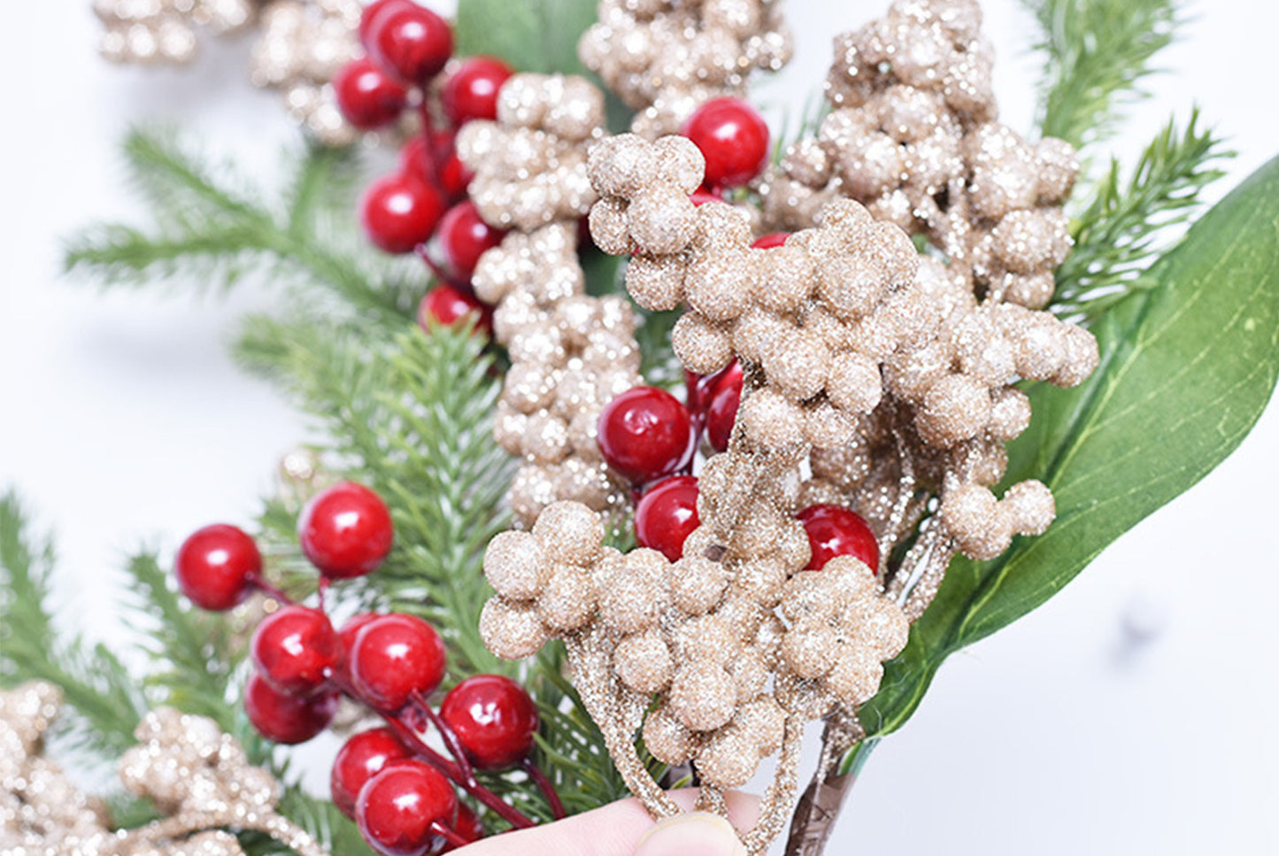 50cm Small Red Fruit PE Christmas Wall-Mounted Upside-Down Tree