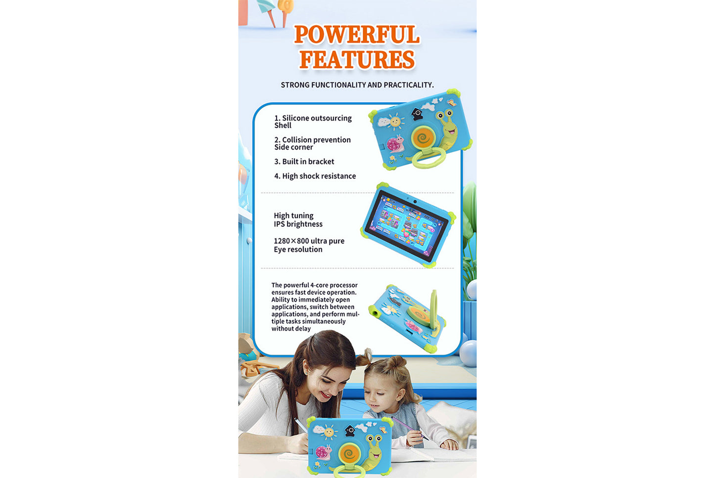 7-inch Kids Tablet with Android 7.1, Available in Three Colors