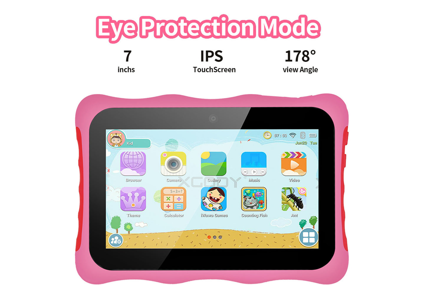 7-inch Kids Tablet with 1+16GB RAM, Two Colors Available
