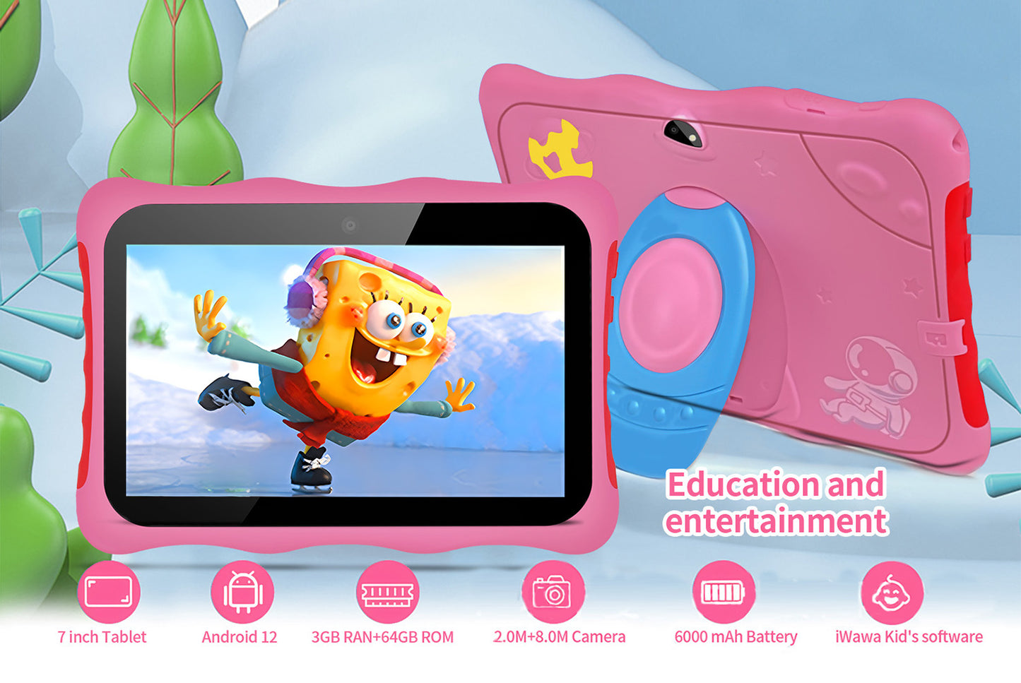 7-inch Kids Tablet with 1+16GB RAM, Two Colors Available