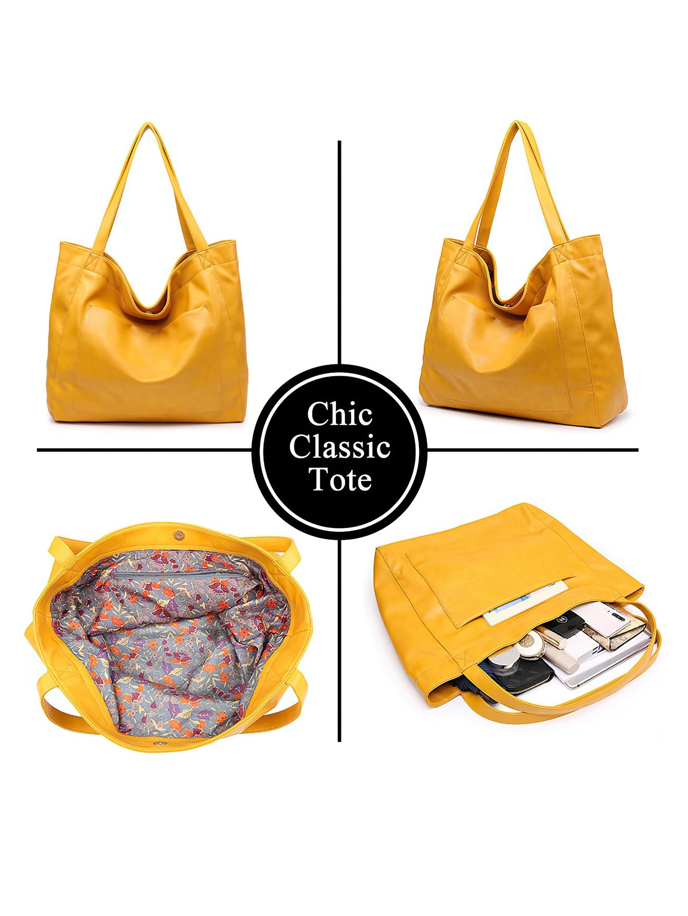 Vintage Style PU Leather Tote Bag - 7 Colours