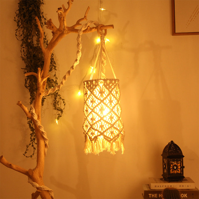 Hand-woven pendant lampshade