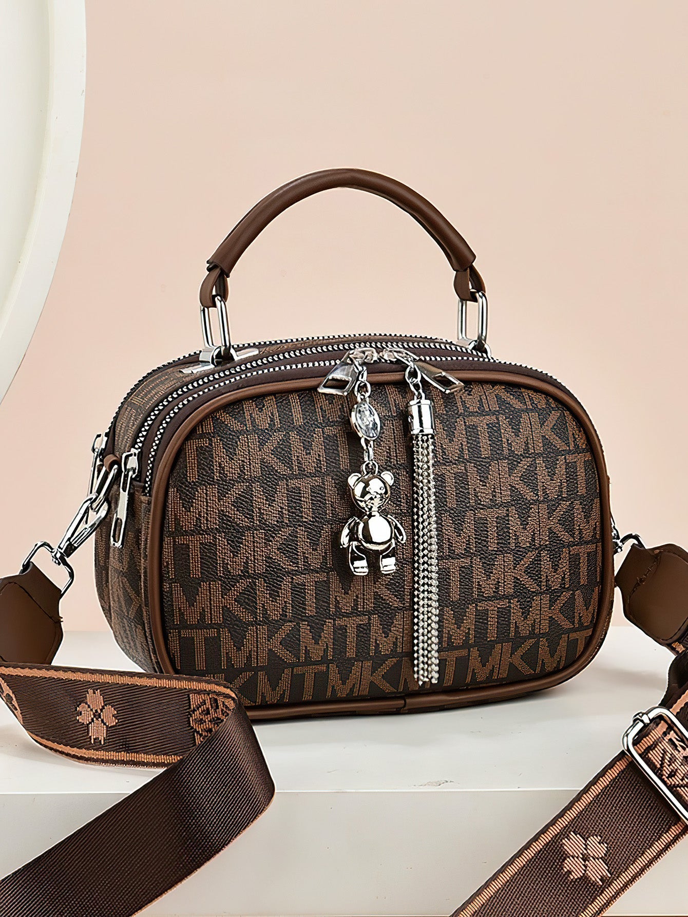 Versatile Shoulder Bag for Women: Retro Crossbody with Wide Strap & Bear Charm - 9 Colours