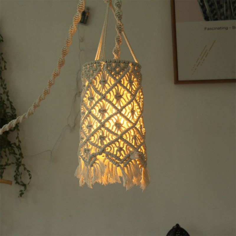 Hand-woven pendant lampshade