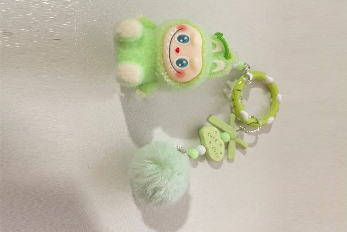 Sitting flocked Labu keychain