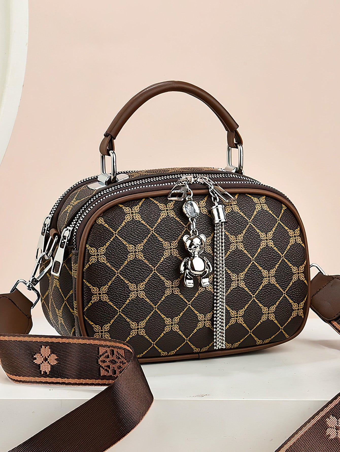 Versatile Shoulder Bag for Women: Retro Crossbody with Wide Strap & Bear Charm - 9 Colours