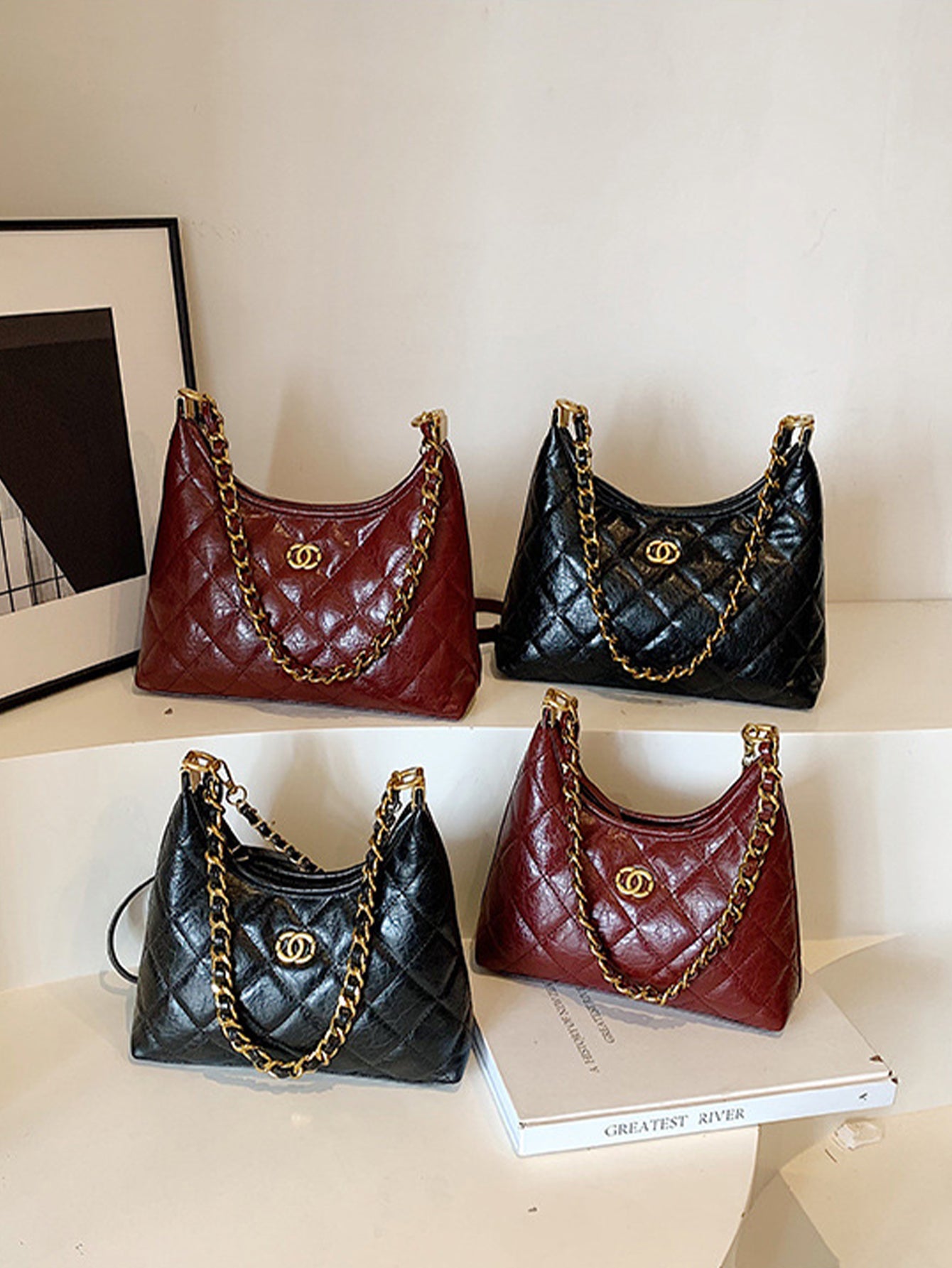 Waxed leather diamond chain bag