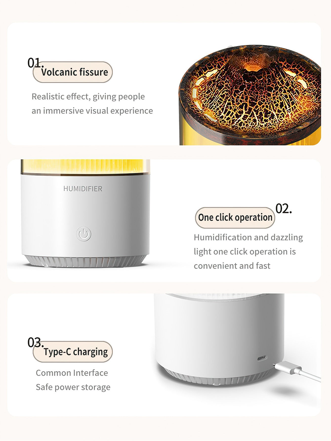 Volcanic Rock Night Light Aroma Diffuser with Flame Effect - 2 Colours