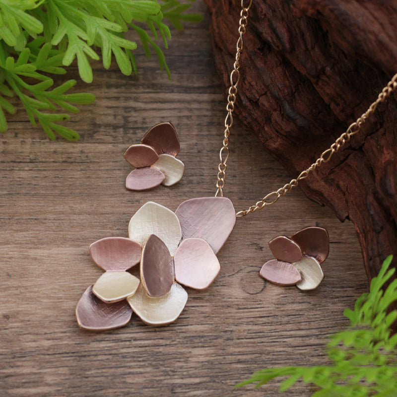 Enamel Geometric Petal Earring Pendant Set