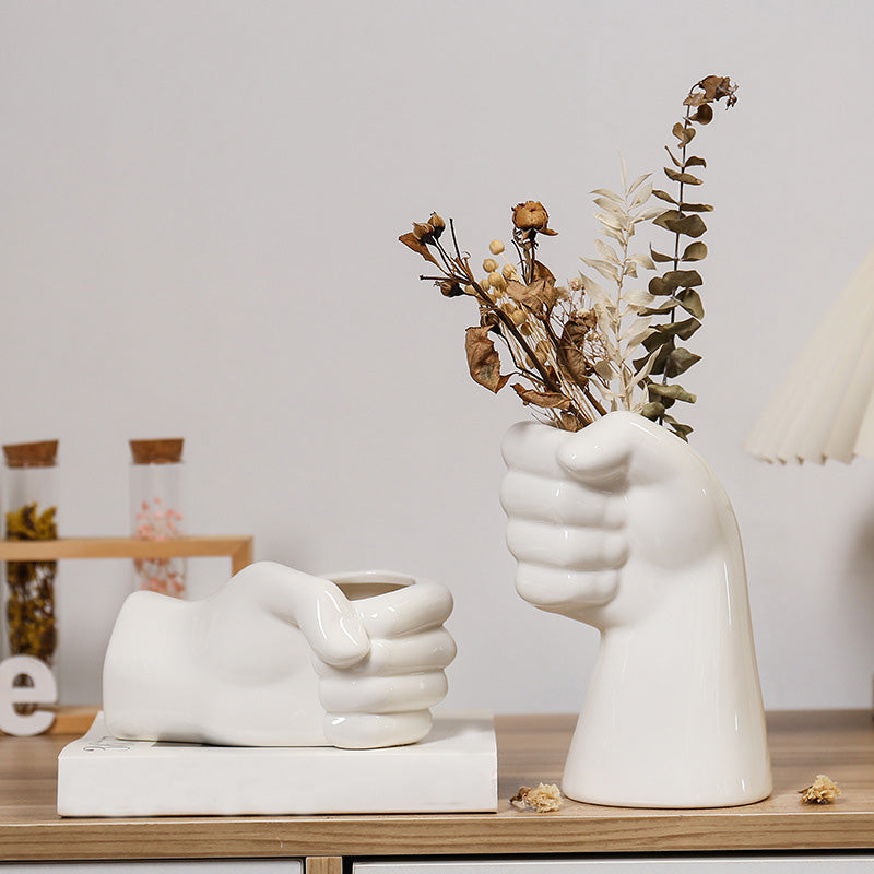 Modern simple ceramic hand shaped vase