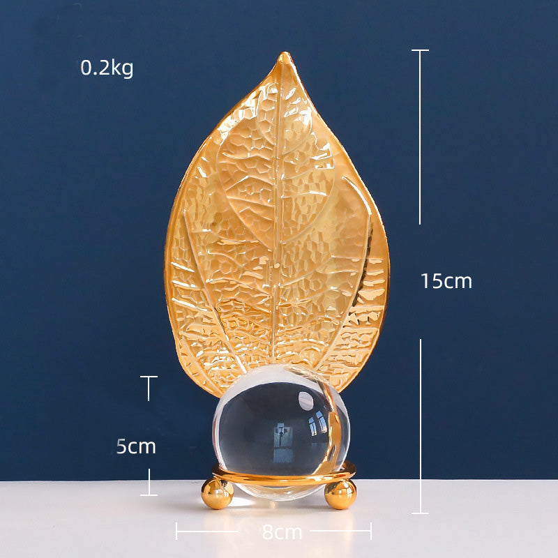 Wrought iron golden leaf crystal ball ornaments
