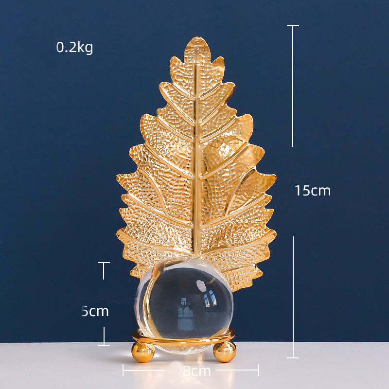 Wrought iron golden leaf crystal ball ornaments
