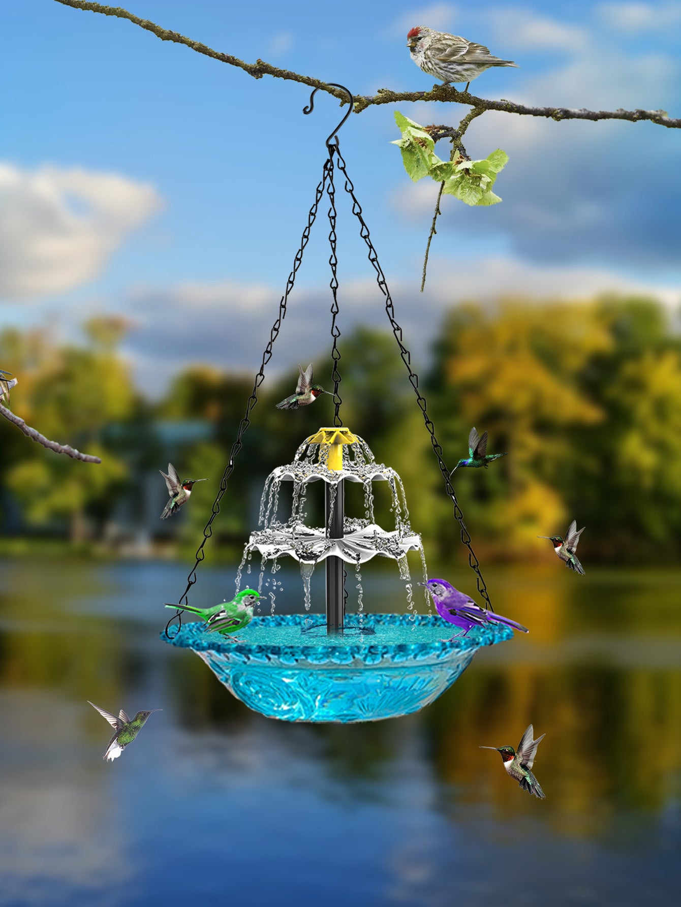 Solar Fountain Bird Bath Hanging