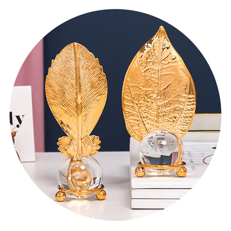 Wrought iron golden leaf crystal ball ornaments