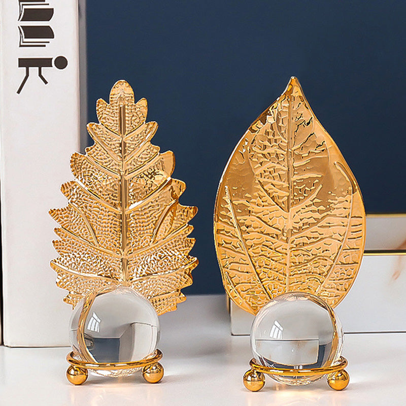 Wrought iron golden leaf crystal ball ornaments