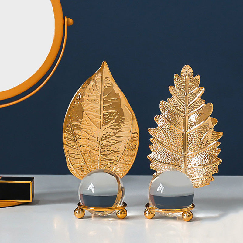 Wrought iron golden leaf crystal ball ornaments