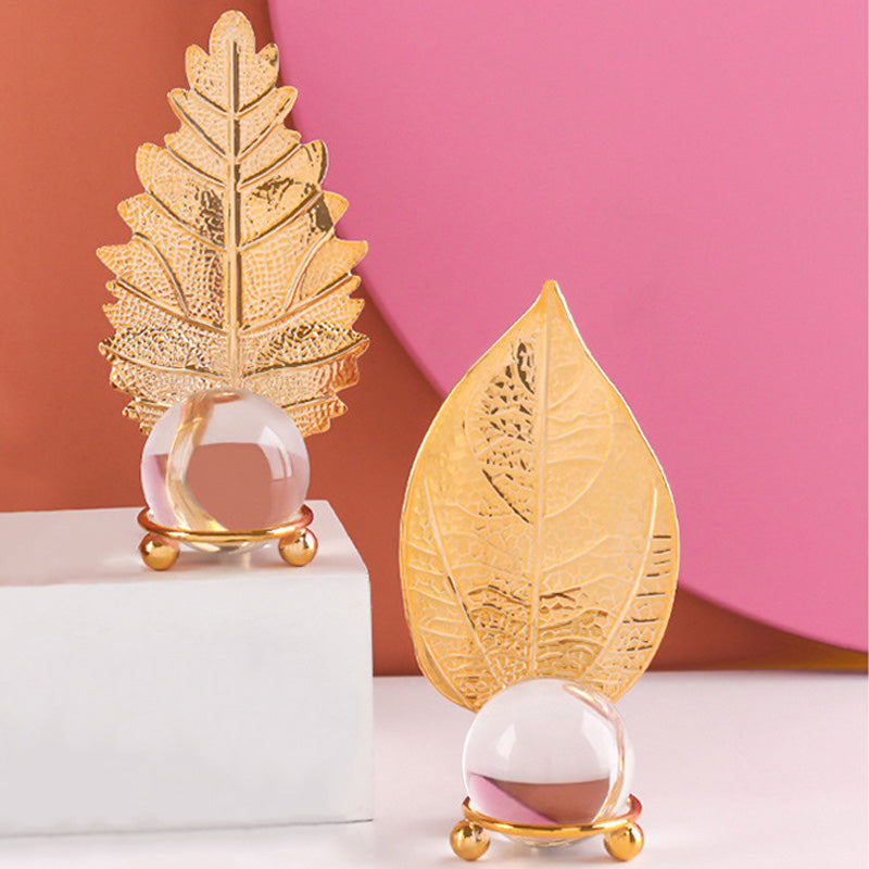 Wrought iron golden leaf crystal ball ornaments