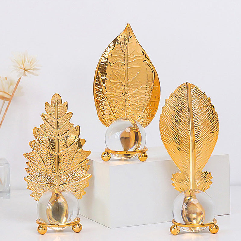 Wrought iron golden leaf crystal ball ornaments