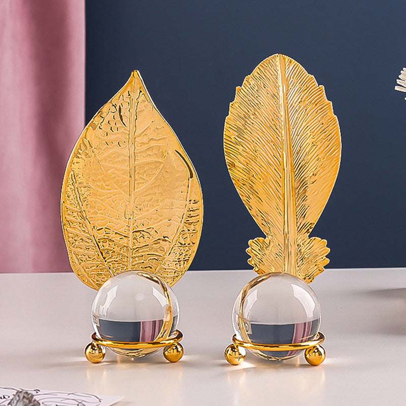 Wrought iron golden leaf crystal ball ornaments