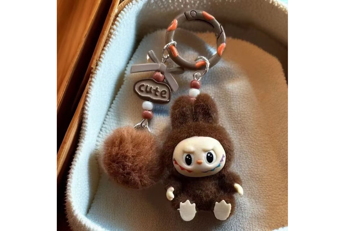 Sitting flocked Labu keychain