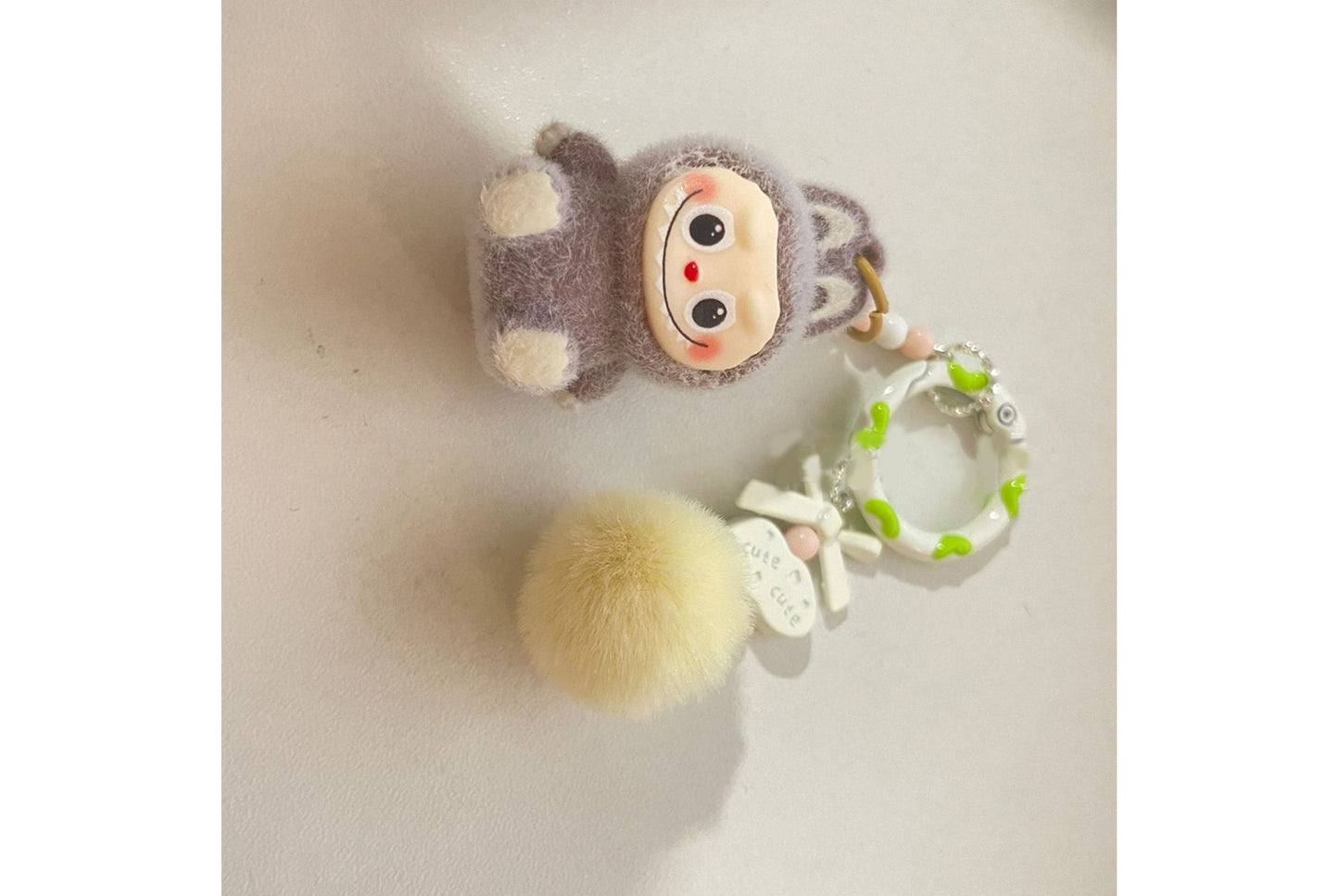 Sitting flocked Labu keychain