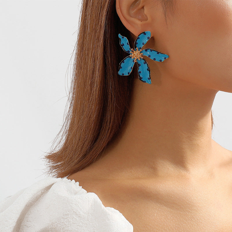 Fashion Alloy Oil Drop Floral Polka Dot Earrings