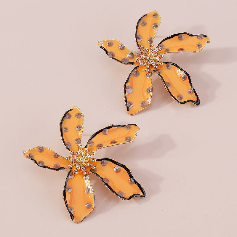 Fashion Alloy Oil Drop Floral Polka Dot Earrings