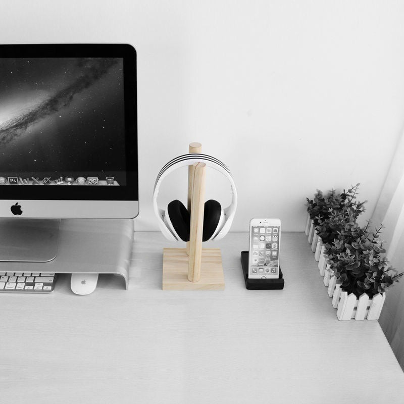 Solid wood headphone stand