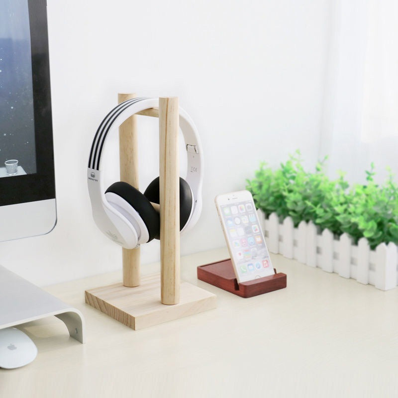 Solid wood headphone stand