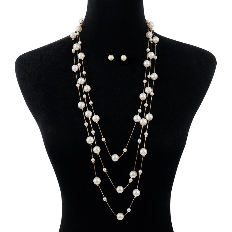 French new light luxury pearl multi-layer necklace