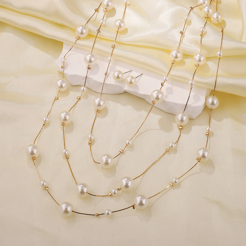 French new light luxury pearl multi-layer necklace