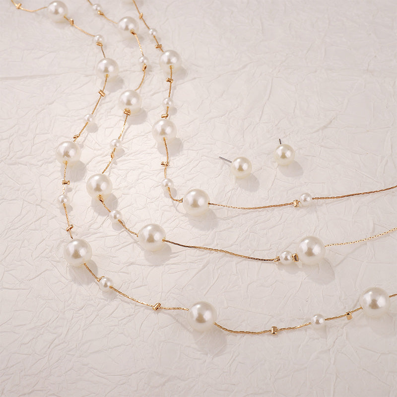 French new light luxury pearl multi-layer necklace