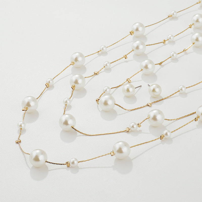 French new light luxury pearl multi-layer necklace