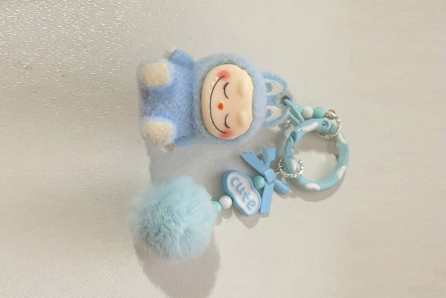 Sitting flocked Labu keychain