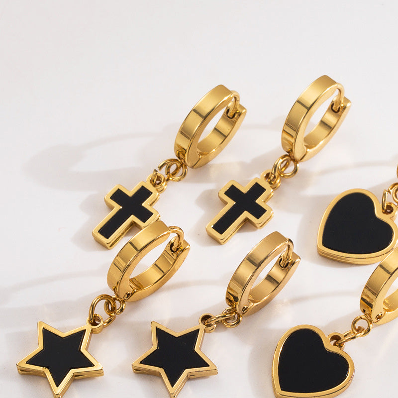 Stainless steel heart cross star earrings