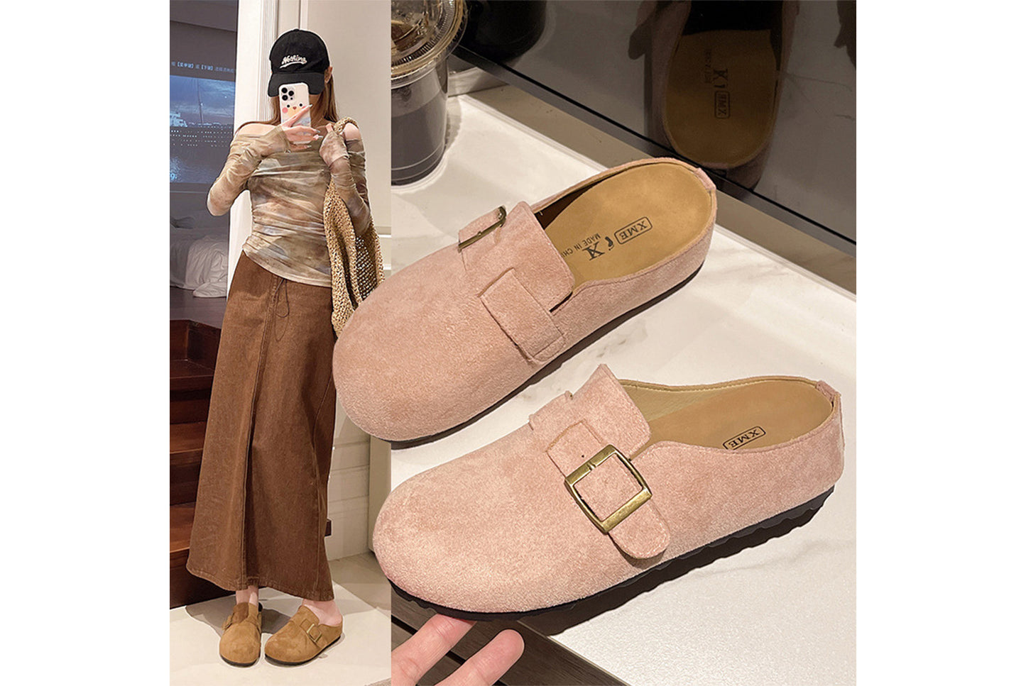 Matte Round-Toe Thick-Sole Birkenstock Slides