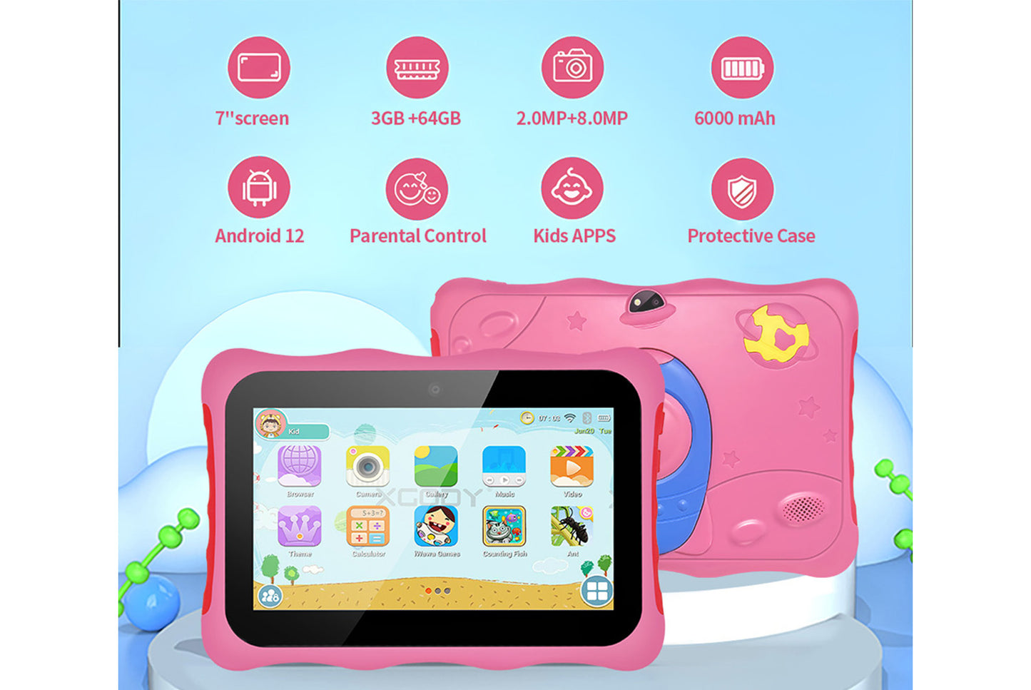 7-inch Kids Tablet with 1+16GB RAM, Two Colors Available