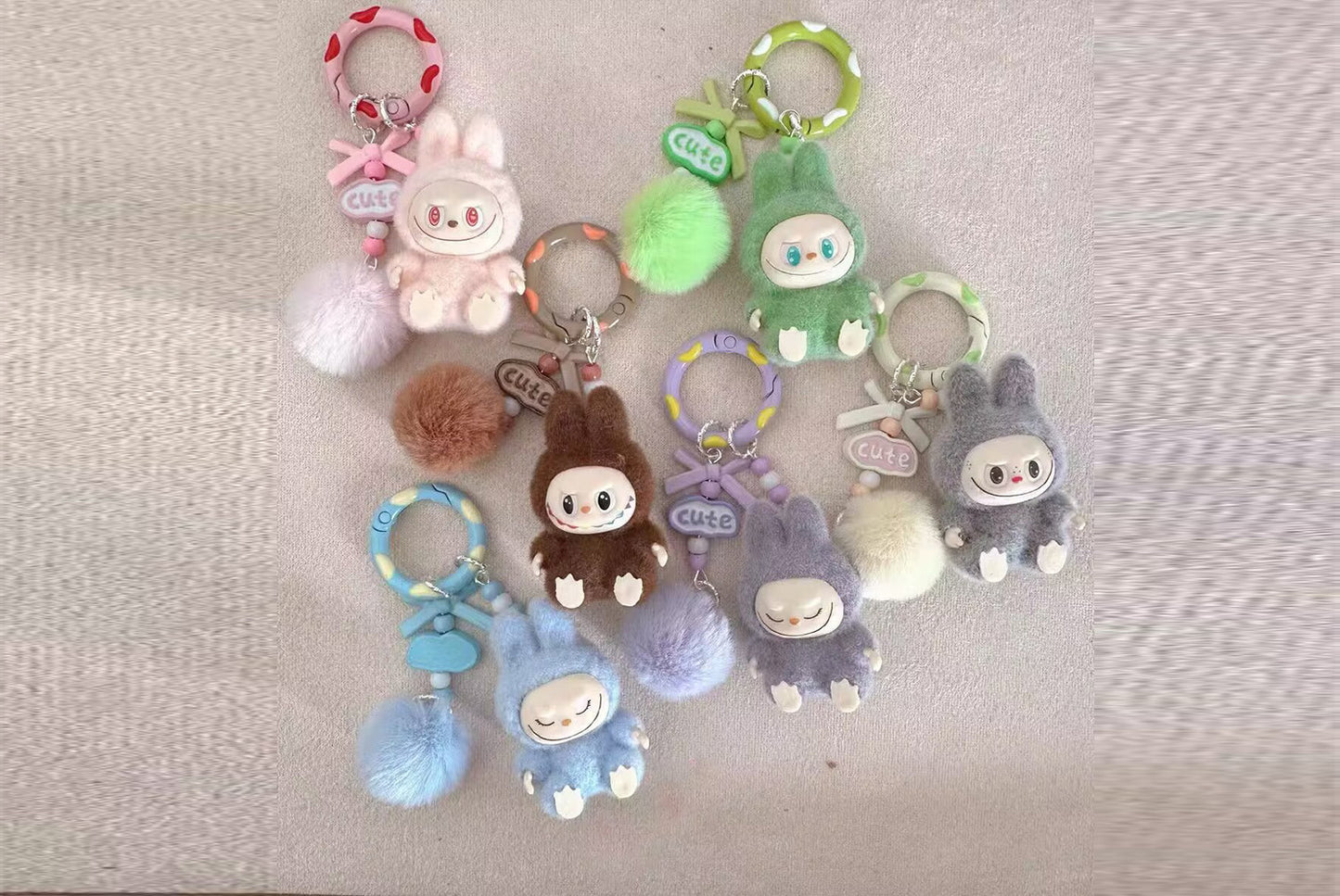 Sitting flocked Labu keychain