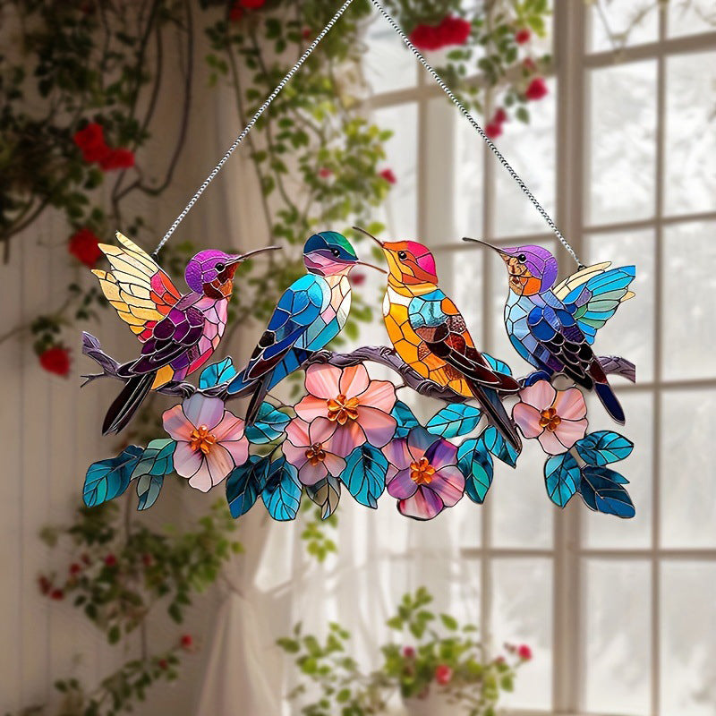 Colorful Parrot Branch Decorated Acrylic Sun Catcher
