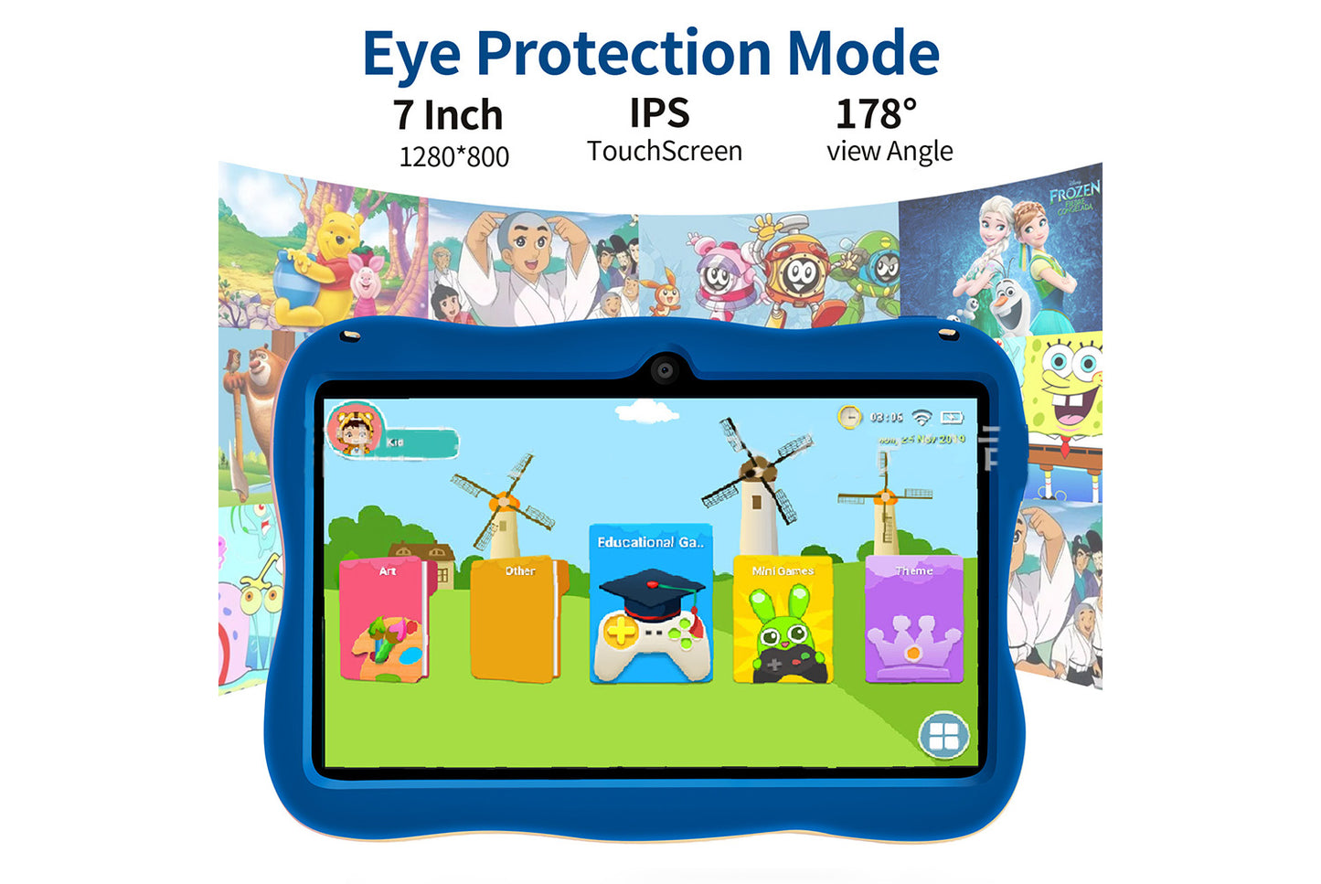 7-inch drop-resistant children's tablet for learning and entertainment