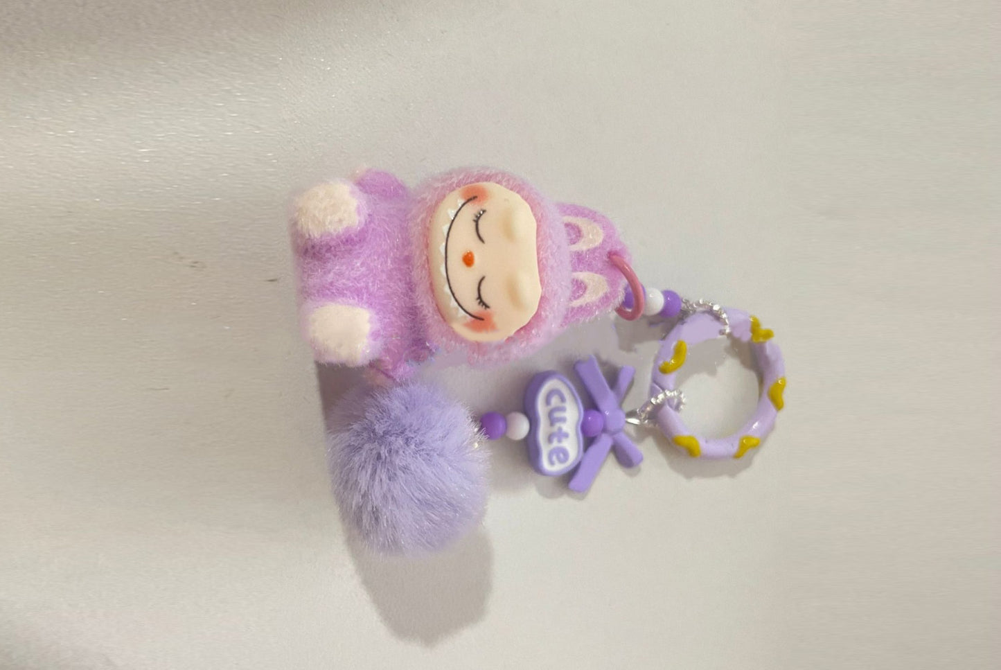 Sitting flocked Labu keychain