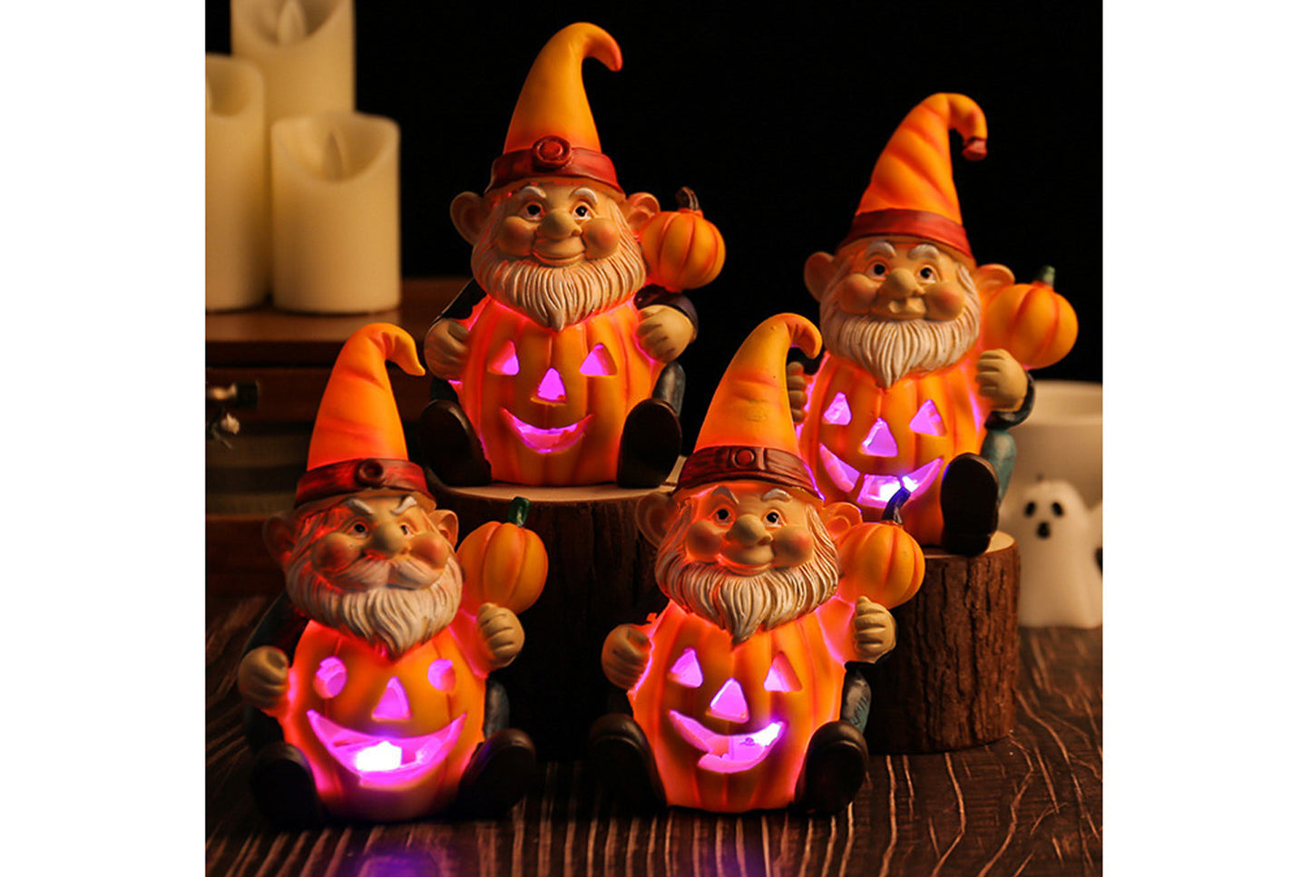 Halloween Pumpkin Old Man Gnome Light-Up Ornament