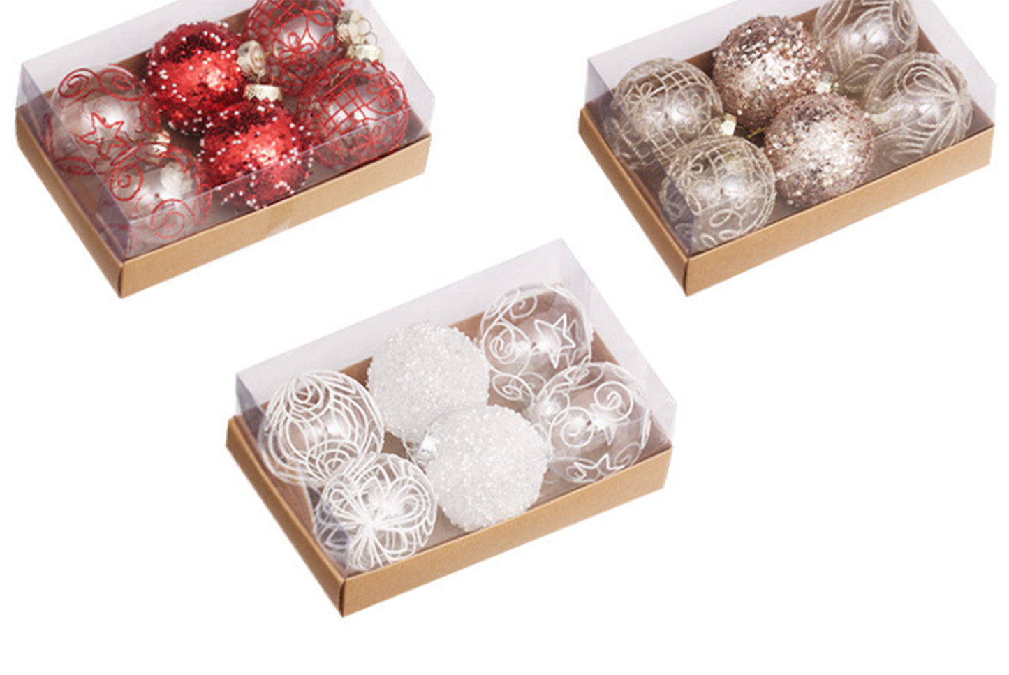 **8cm/6pcs Premium Transparent Painted Christmas Ball Gift Box**