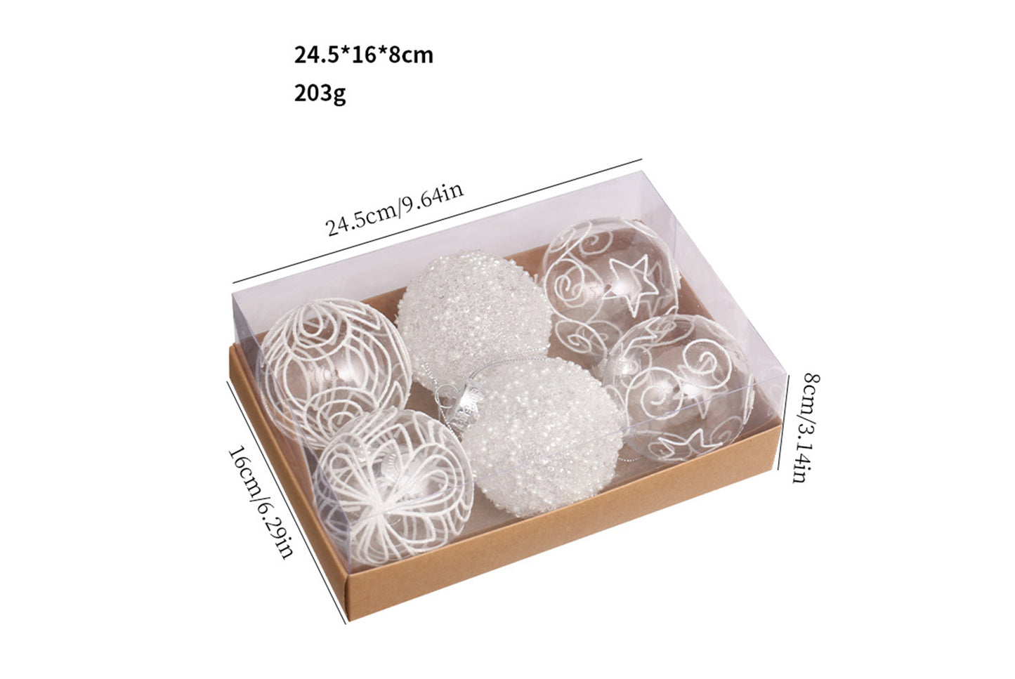 **8cm/6pcs Premium Transparent Painted Christmas Ball Gift Box**