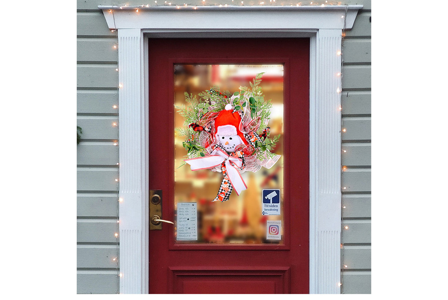 **Christmas Cartoon Snowman Ribbon Wreath Decoration**