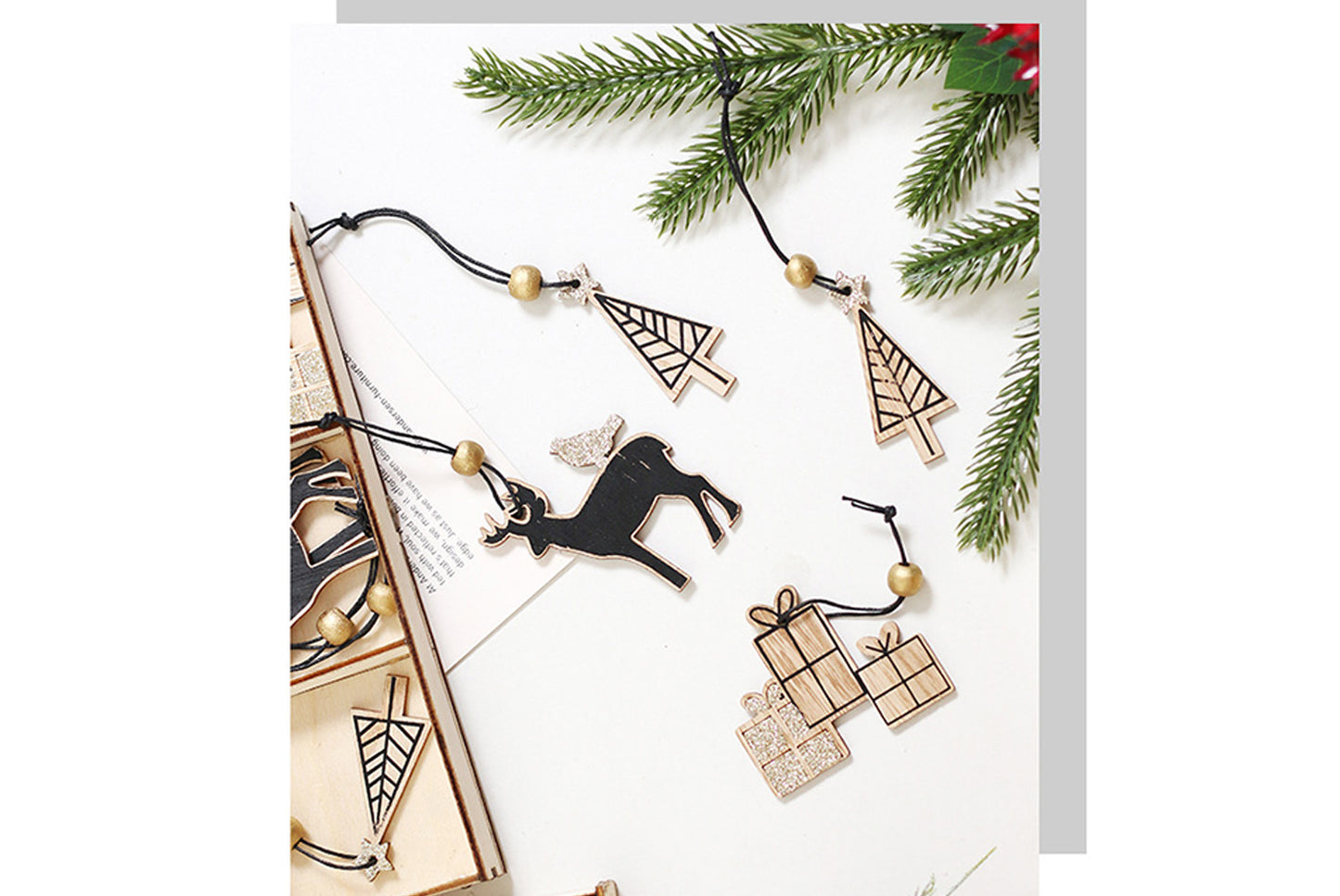 **Wooden Christmas Window and Wall Decal Set (Includes Ornaments)**