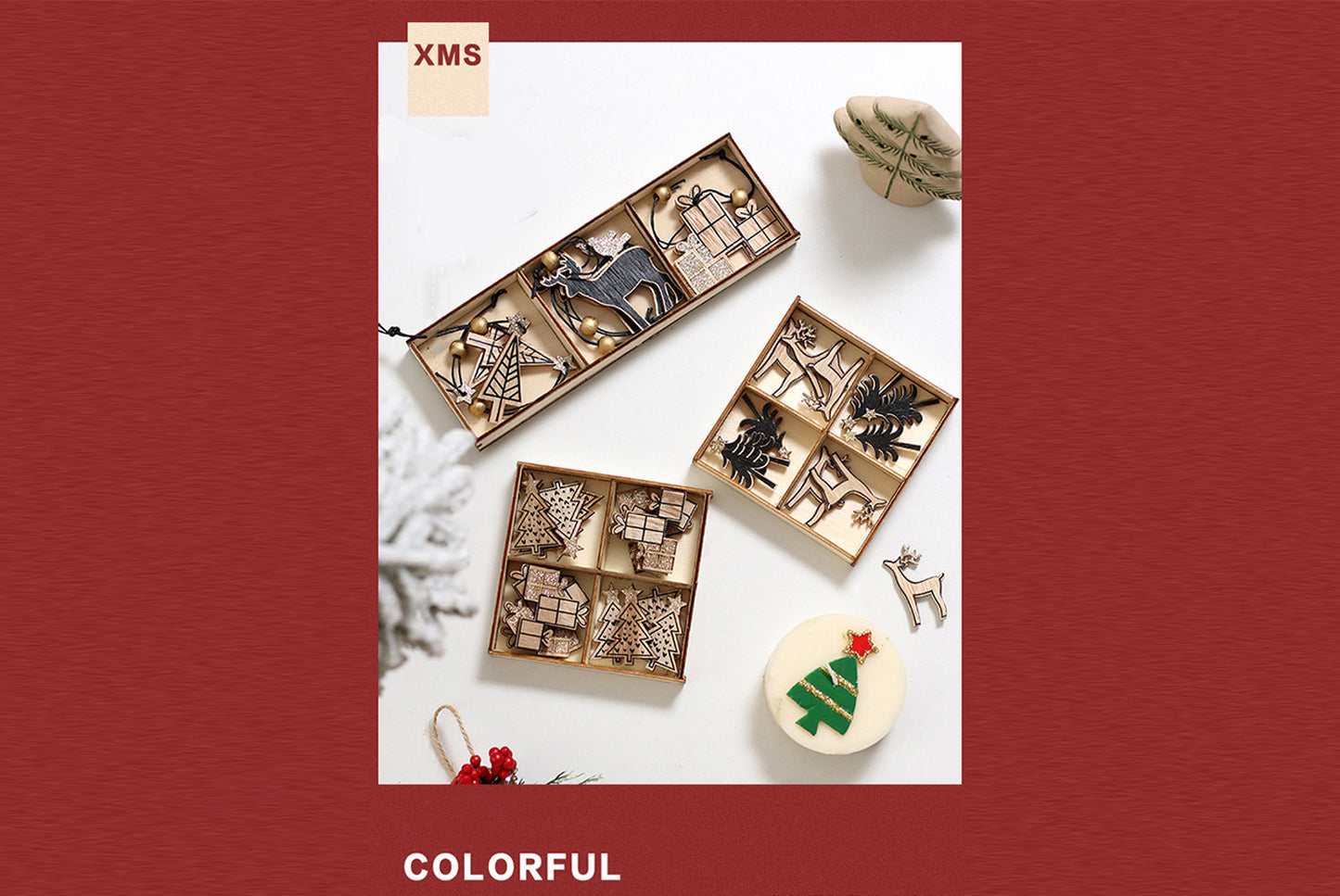 **Wooden Christmas Window and Wall Decal Set (Includes Ornaments)**